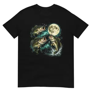 Bass Fish Howling to The Moon Vintage Angler Fisherman T-Shirt