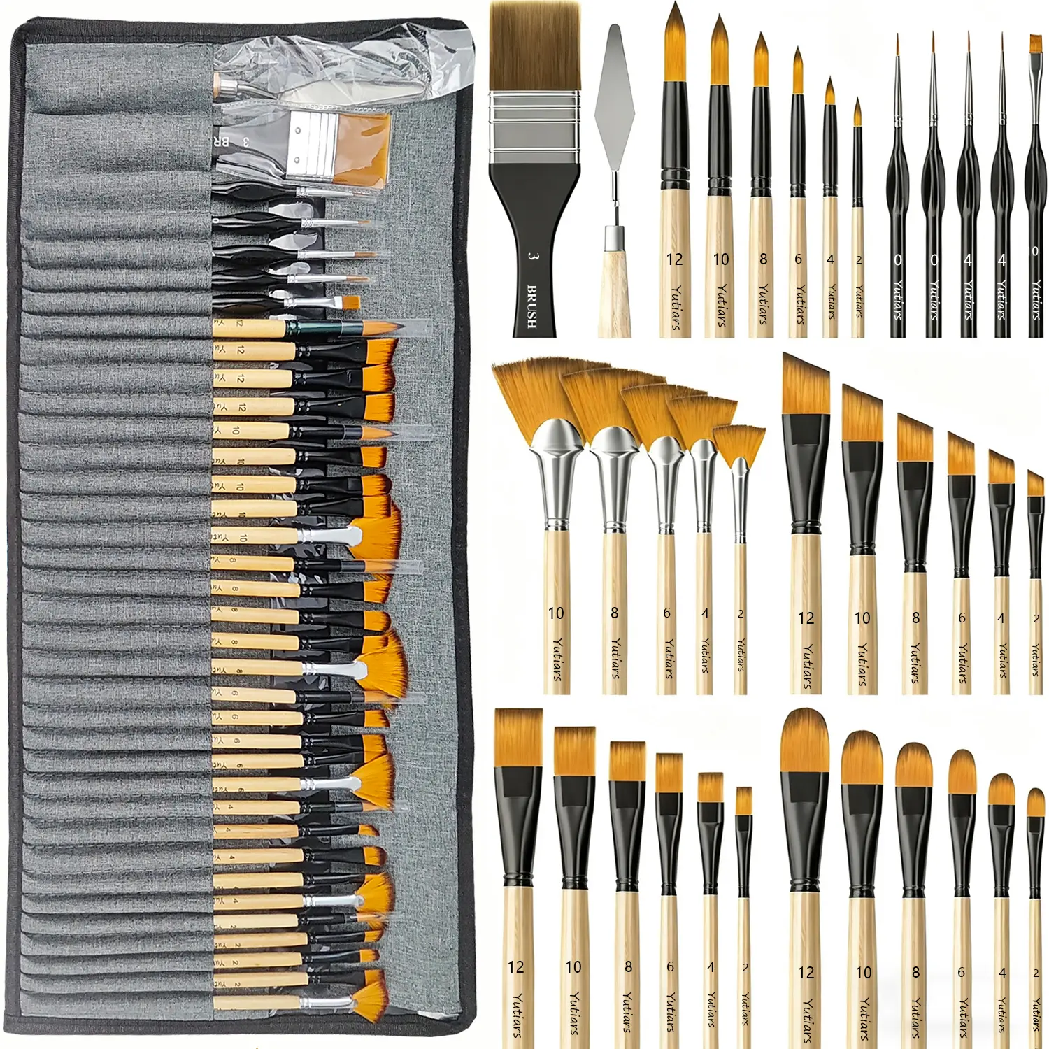 36Pcs Artist Paint Brush Kit with Nylon Bristles, Multiple Shapes Brushes for Acrylic/Oil/Watercolor, Portable Storage Case Included for Artists & Beginners, Paint Brushes Set