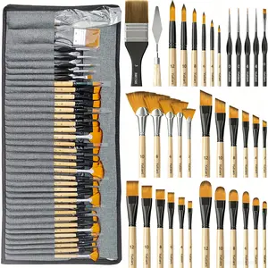 36-Piece All-Round Artist Paint Brush Set, Nylon Bristles with Wooden Handles, Ideal for Acrylic Oil Watercolor Art, Perfect for Artists