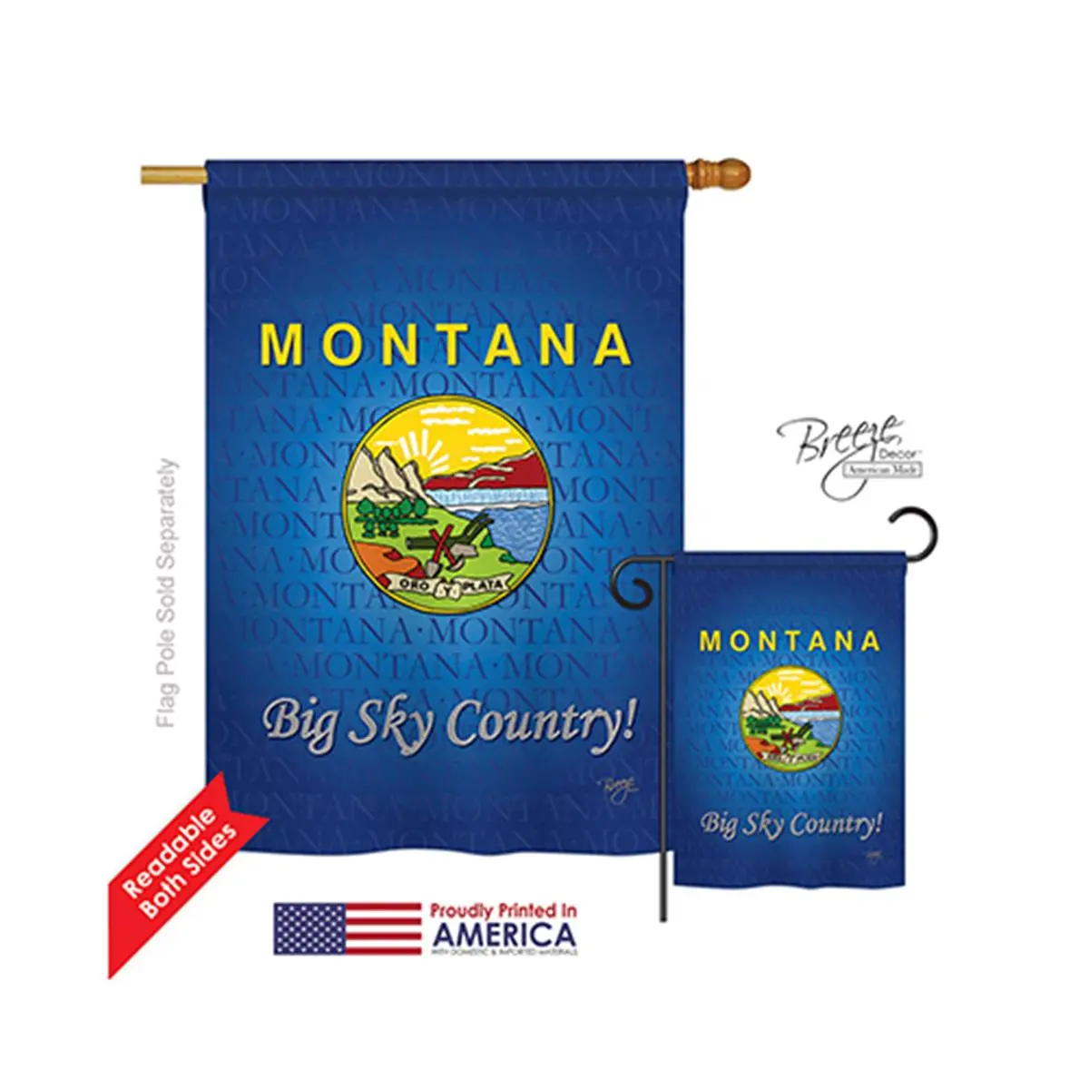 Eco-Friendly Polyester Montana 08127 Double-Sided Vertical Impression Patriotic House Flag, Original Artwork Prints, 28X40" in, Pole Mount Compatible, House Display Backdrop Banner Festive Flags Home Decor