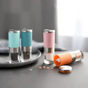 Small Salt and Pepper Grinder 4Pcs Portable Mini Glass Salt Spices Grinder Ceramic Salt Black Pepper Shakers Tiny Pepper Mill Salt Grinder for Travel Lunch Box Kitchen Gift