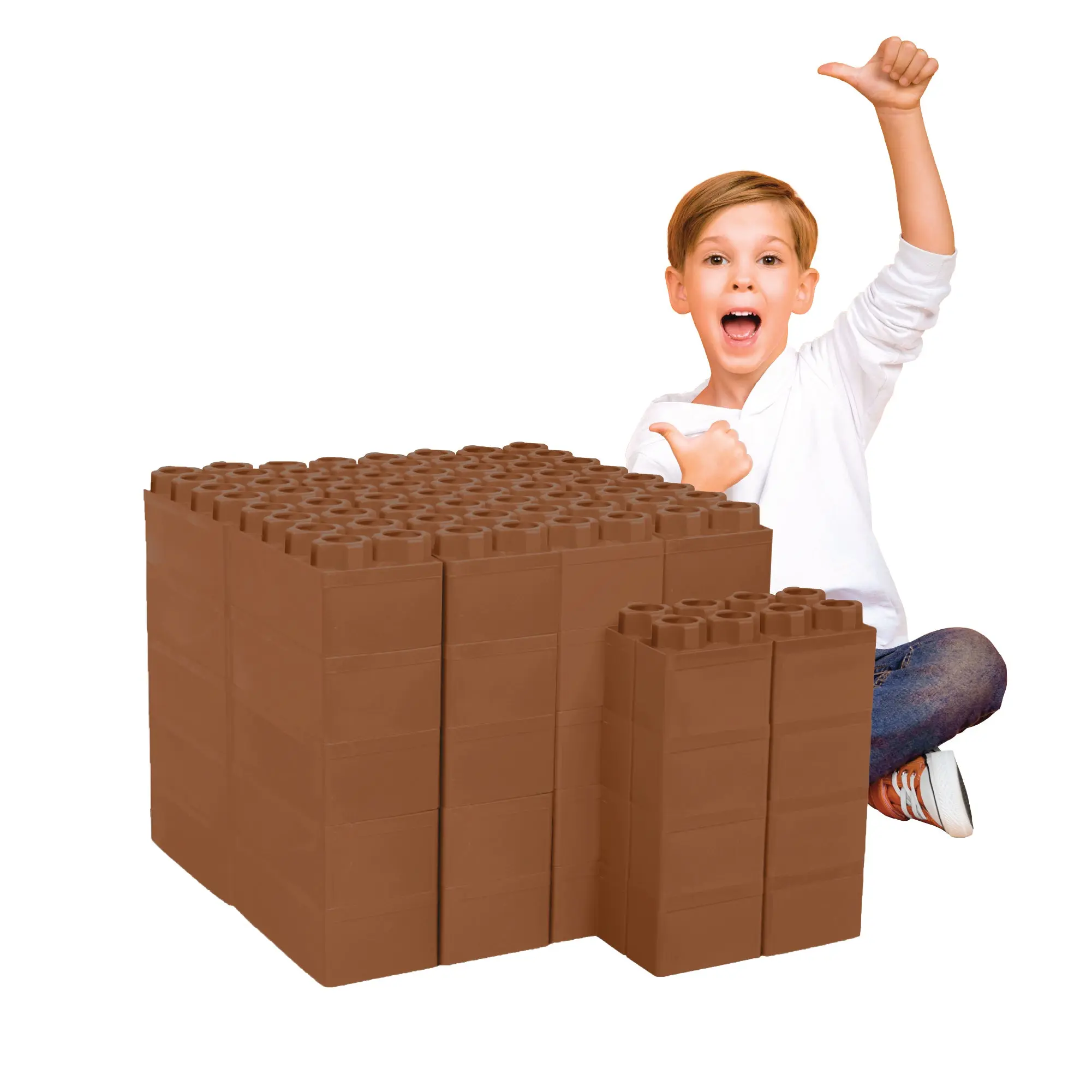48 PC Jumbo Building Blocks for Kids Brown Single Color Set: Biggo Blocks Giant Building Blocks Ages 4-8 - Indoor & Outdoor STEM Learning Toys for Creative Building & Stacking Play
