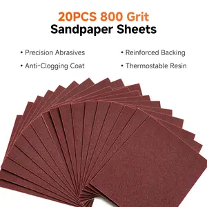 20PCS 800 Grit Sandpaper Sheets, 10.6" × 8.7", Wet Dry Sanding Paper for Wood, Metal, Furniture and Automotive Polishing