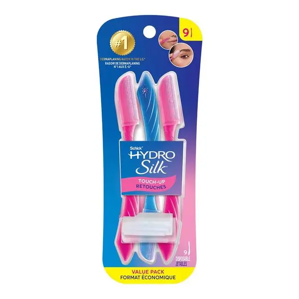 Schick Hydro Silk Touch-Up Dermaplane Razor with Precision Cover, 9ct | Dermaplaning Tool for Face, Facial Razor for Women, Eyebrow Razor, Peach Fuzz Remover