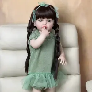 22 inch realistic princess doll with long black hair - soft vinyl, full body resurrection girl with accessories, green skirt, cute appearance - can sit and stand - ideal for birthdays, Christmas gifts and collectors