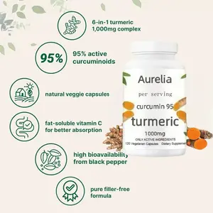 Aurelia Turmeric Capsule 1000mg Complex with 95% Active Curcuminoids & Vitamin C for Better Absorption Pure Filler-Free Formula