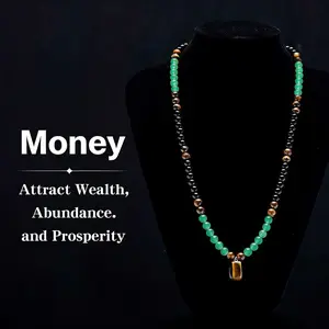 Money Attraction Necklace With GreenAventurine & Tiger Eye  Pendant Healing Crystal Stone ，Anniversary, Vacation &Theme Parties Jewelry Charms Abundance Crystal bracelet，Long Chain，Sweater chain，Ideal Gift Jewelry for Men and Women