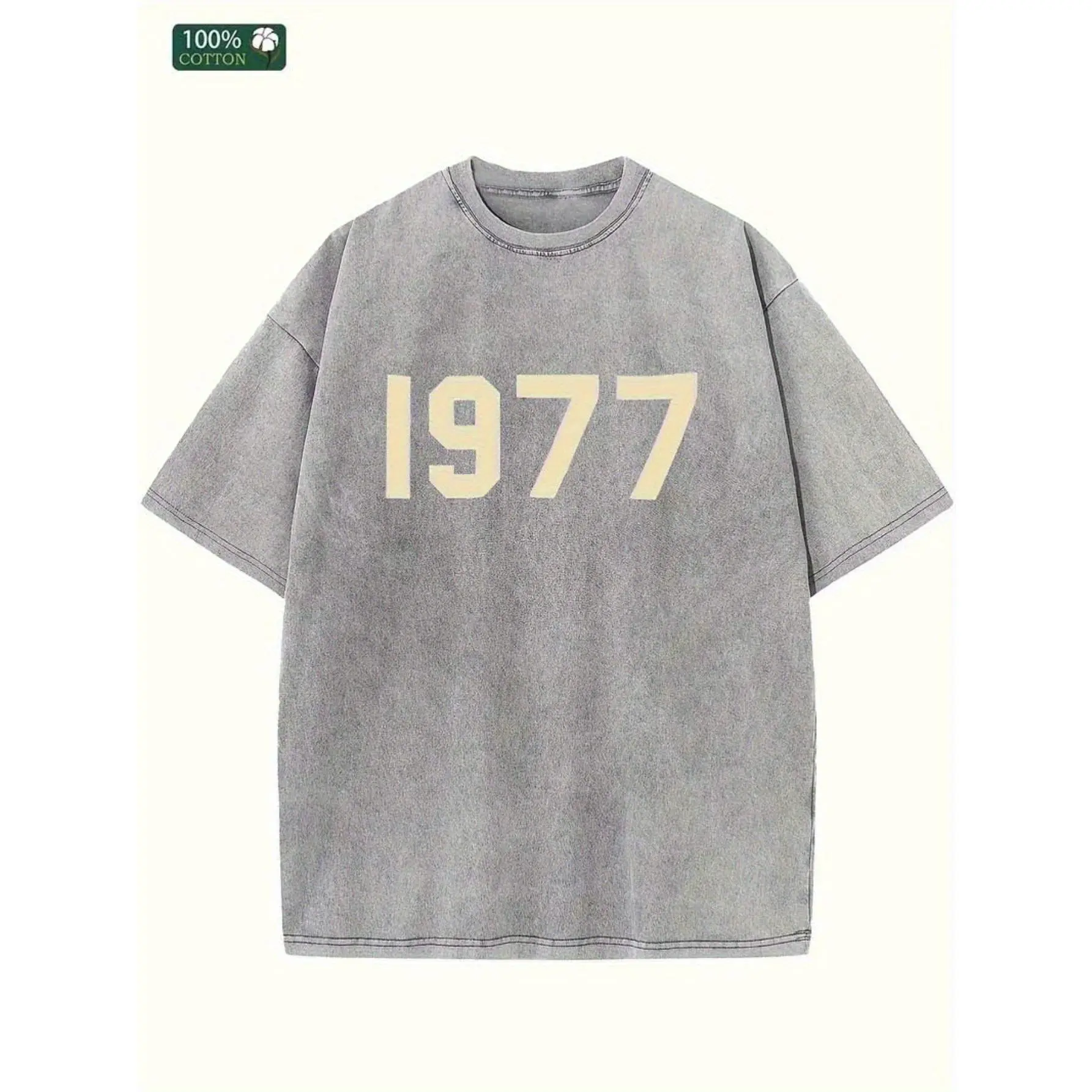 Women's Vintage Graphic Oversized Tshirt - 230g Heavy Washed Soft Brown Cotton, Retro 1977 Digital Print, Short-Sleeve Round Neck, Relaxed Loose Fit, Casual Street Style, Machine Washable, Cargo-Inspired Women's Clothes for Daily Wear, 70s Themed Events