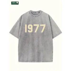 Men's and Retro 1977 Pattern Cotton Loose Oversized 230g Heavy Washed Brown Short Sleeve Round Neck Casual Street Style Suitable for Daily and 70s Themed Events Adult and Youth Digital Print Summer Top Machine Washable Suitable for All Seasons Festiv,summ
