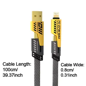 Four-In-One USB-C Pd27w Data Cable, Type C Charging, 65w Fast Charging, Compatible with iPhone 8-14 & Macbook Tablets, Durable Reliable, 1 Meter Length