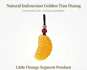 Hand-Carved Natural Indonesian Golden Tian Huang Orange Slice Pendant, Master Artisan Crafted, Auspicious Good Luck Gift for All Occasions    Exquisite Hand-Carved Orange Slice Pendant –