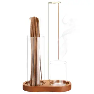 2-in-1 Glass Incense Holder with Ash Collector and Incense Stick Storage Upside Down Hanging Incense Holder, Anti-Splashing Design, Perfect for Meditation, Yoga, Spa, and Home Decoration