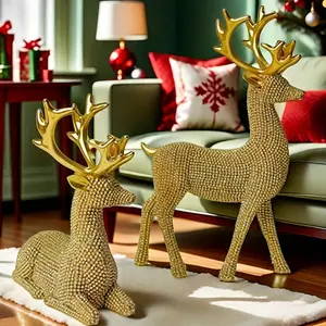 2 Pearl Decorated Nordic-style Resin Reindeer Statues - Ideal for Living Rooms, Wine Cabinets, and TV Cabinets - Perfect for Birthdays, Christmas, Thanksgiving Gifts, and Holiday Decorations