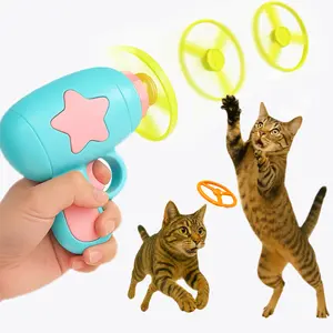 Cat Weight Control Toys, Never-Getting Bored Flying Disc Launcher with 4 Frisbees, Interactive Cat Teaser Toy , Outdoor Cat Mom's Choice