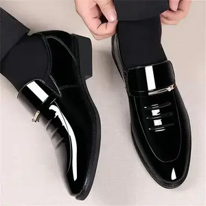Mens Dress Shoes Formal Business Oxford High Gloss Patent Leather Slip On Loafers Comfortable Shoe For Men Flat CasualGift