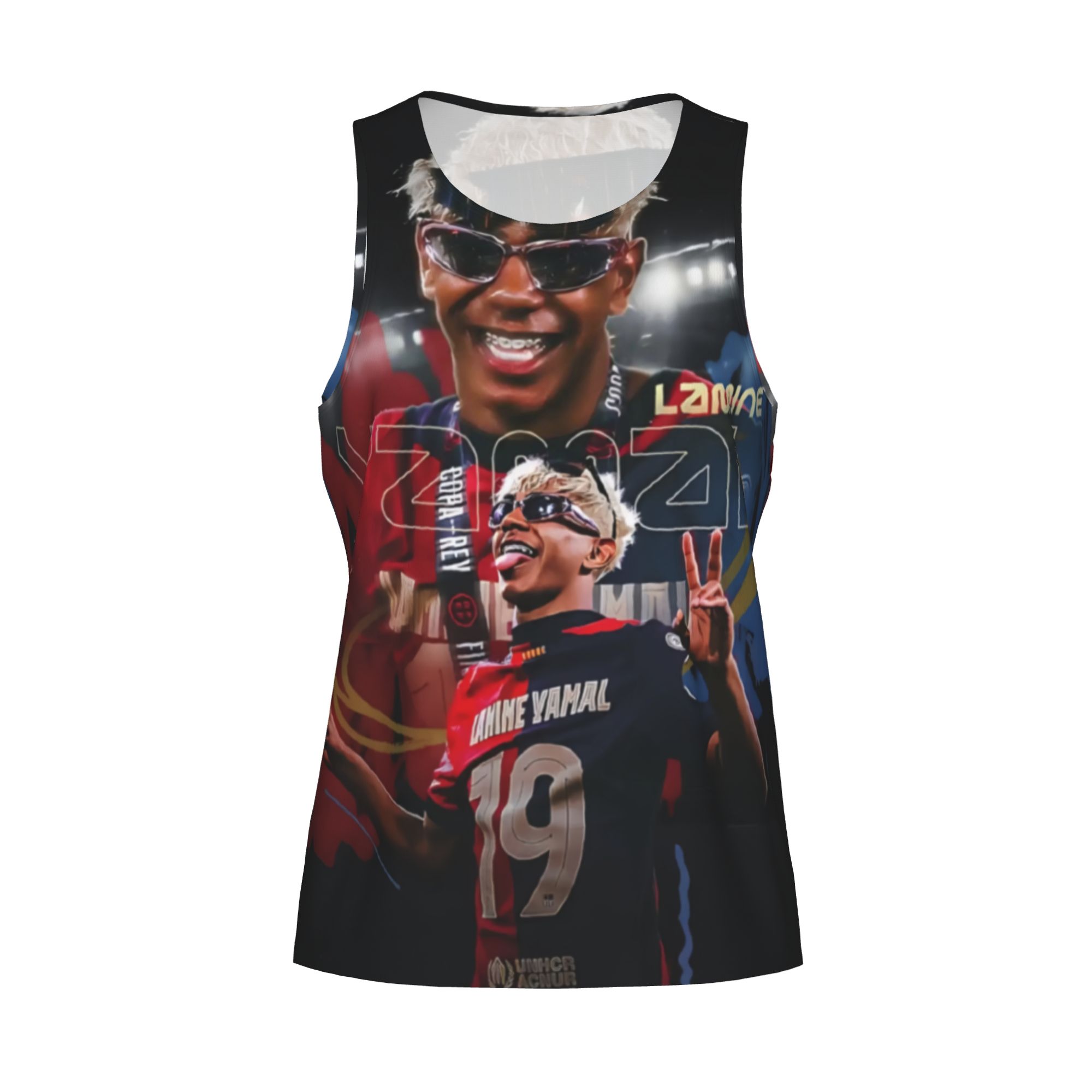 Barcelona Yamal Print Sports Vest | Comfortable, stretchy, stylish, and breathable for summer casual wear.