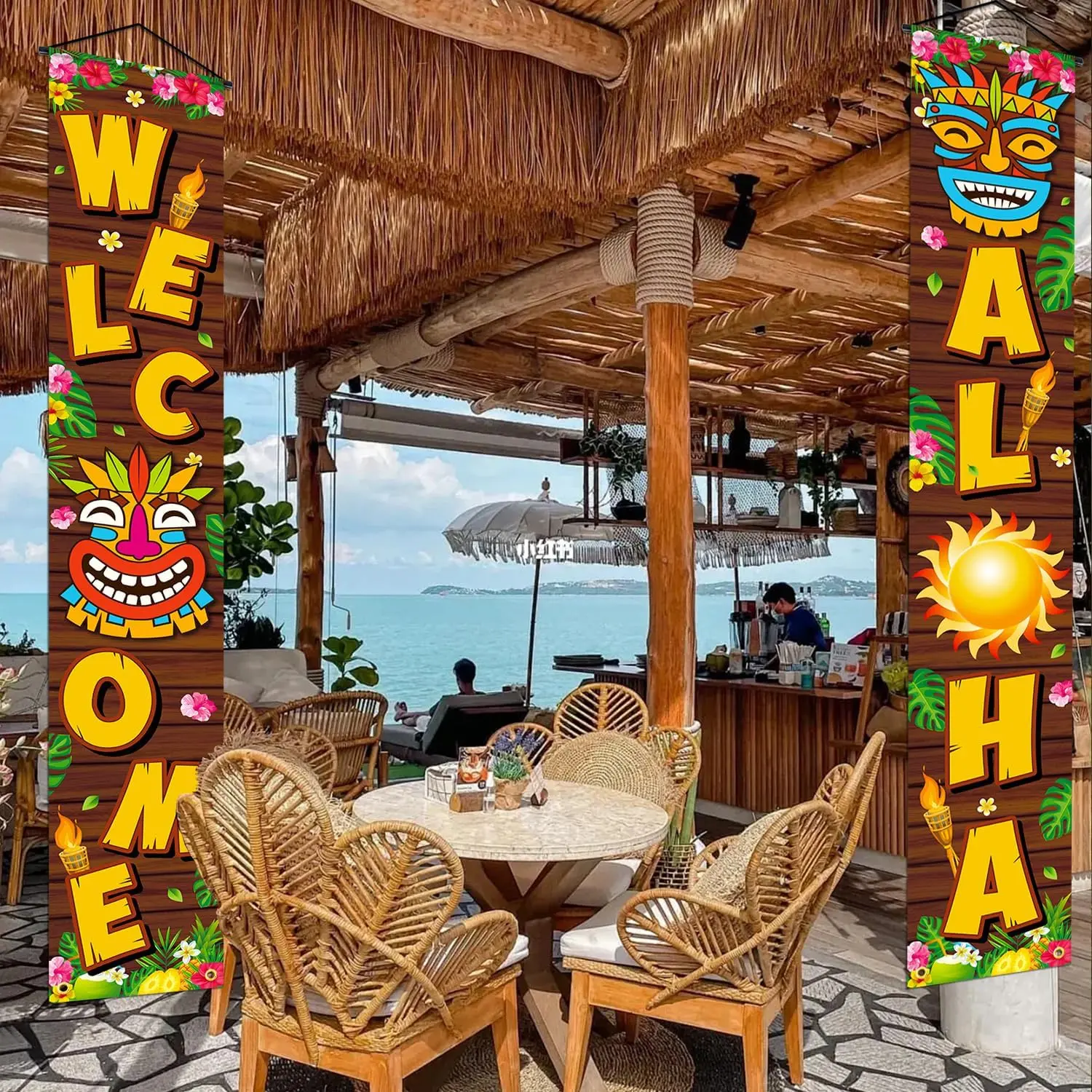 Hawaiian Theme Party Door Banner, Welcome Aloha Totem Wall Hanging, Tropical Party Decor, Decorative Banner, Party Decorations Banners, 71x12 Inches, Birthday, Wedding, Beach Pool