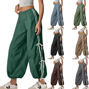 Mundoven Parachute Pants for Women Elastic High Waist Full Twist Hiking Cargo Pants Trousers