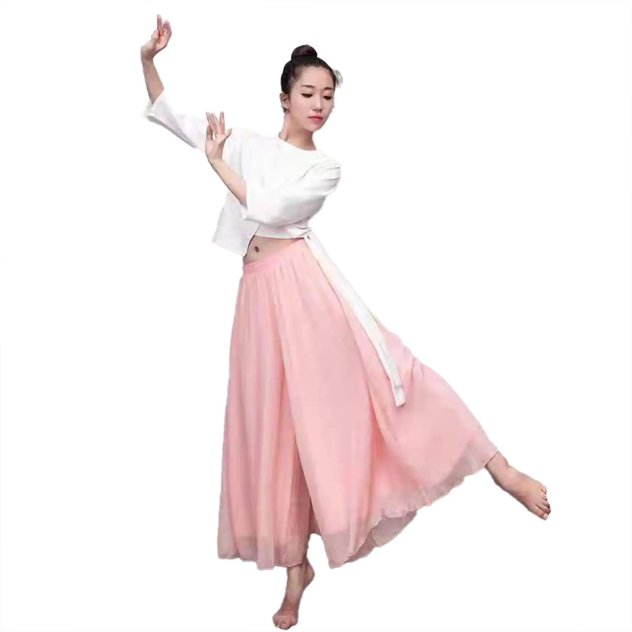 Chifon Women's Wide Leg Pavanna Pants for Yoga, Chinese Traditional or Chinese Classice Dance/ Modern Dance  Practice /Performance -Light Pink 21954-NF