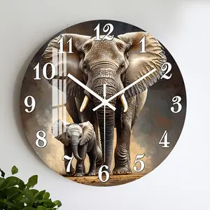 Acrylic Wall Clock, Silent Mechanism, Decorative Round Clock, Artistic Elephant Design, Ideal for Restaurant, Hallway, Home Office, Gift