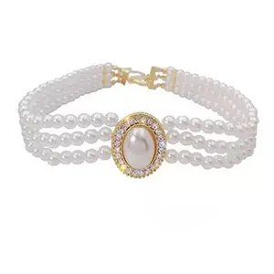 Classical Three Layered Pearls Neckchain Adjustable Collar Chain Fashionable