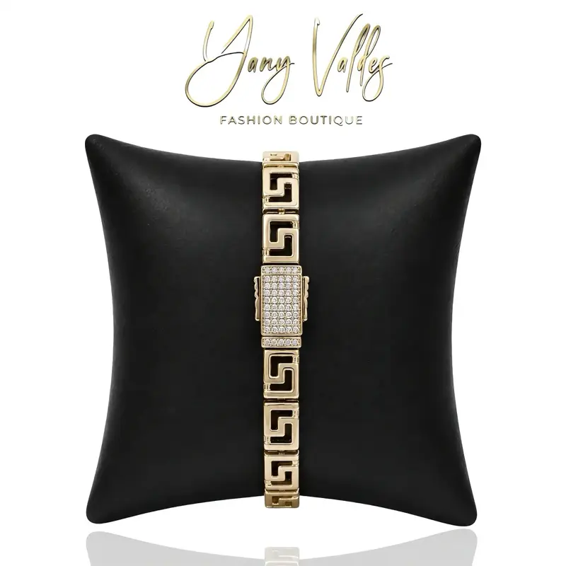 14K Gold Plated Greek Pattern Bracelet, Monaco Clasp, 19 cm Length, 7.5 mm Width