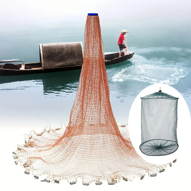 [Clearance] 1 Set (2 Pcs) U.S.-made Saltwater Fishing Cast Net (includes Shrimp Trap), for Catching Bait Fish; 4-foot Radius Cast Net, Equipped with A Heavy-duty Pure Zinc Sinker, 3/8-inch Mesh Size, Suitable for Fishing Gear and Tackle