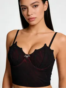 Women's Gothic Milk Silk Geometric Bat Wing Tank Top, Deep V Neck, Metal Bat Pendant, Versatile Party Wear, All Seasons