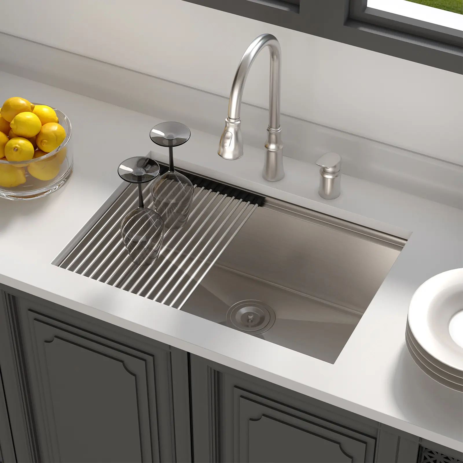 Lordear 28/27" x 19" x 10" Rectangular Undermount Industrial Glam Kitchen Sink - 16 Gauge Stainless Steel Single Bowl Workstation Sink with Integrated Ledges, Adjustable Foldable Heat Resistant Complete Kit, Water Channeling System