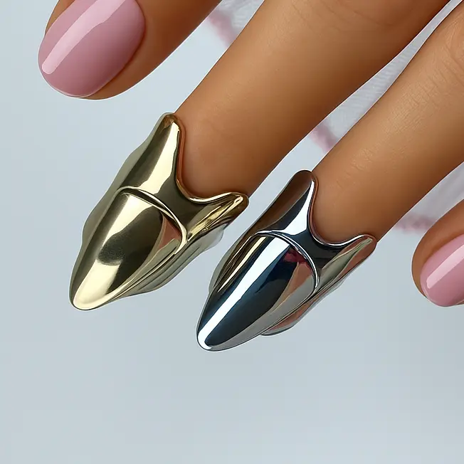 Full Cover Nail Ring – Adjustable Fingertip Armor Jewelry in Gold and Silver