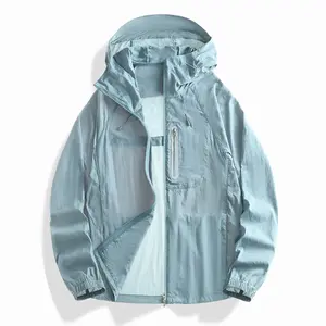 Mesh Patch Breathable Hooded Sun Protection Skin Jacket Unisex Adjustable Drawstring Hood Elastic Cuff Lightweight Sheer UV Protection Outdoor Hiking Cycling Casual Windbreaker