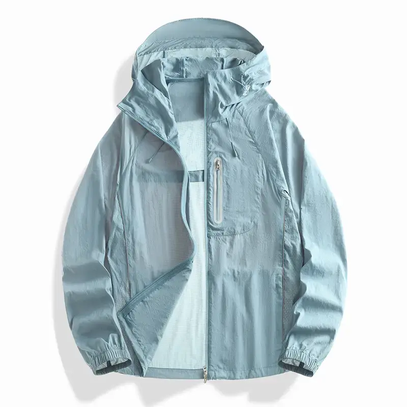 Mesh Patch Breathable Hooded Sun Protection Skin Jacket Unisex Adjustable Drawstring Hood Elastic Cuff Lightweight Sheer UV Protection Outdoor Hiking Cycling Casual Windbreaker