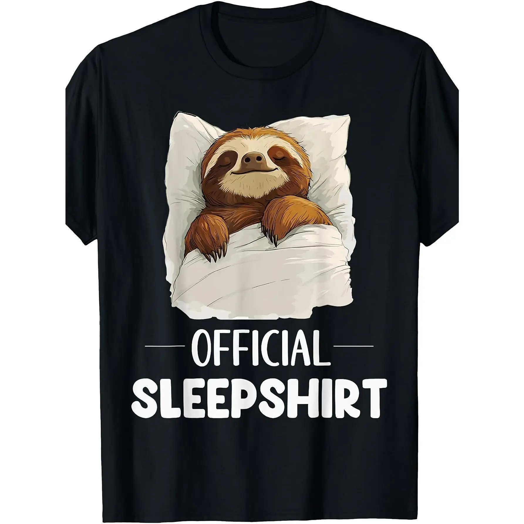 Retro Sloth Sleepshirt Pajama T-Shirt - Sloth-Themed Nightwear with Sloth Print, Round Neck Regular Fit Suitable for Seasons, Machine Washable Bedding for & Travel
