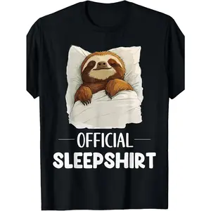 Retro Sloth Sleepshirt Pajama T-Shirt - Sloth-Themed Nightwear with Sloth Print, Round Neck Regular Fit Suitable for Seasons, Machine Washable Bedding for & Travel