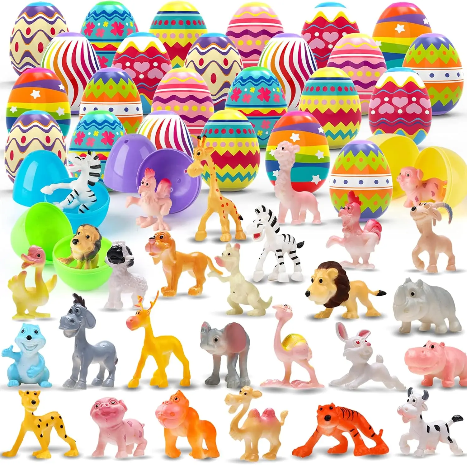 24pcs Prefilled Easter Egg with Mini Animal Toy Inside, for Easter Egg Hunt, Easter Basket Filler, Filled Easter Egg Bulk, Goody Bag Stuffers Filling Treats Easter Party Favor Supplies for Kid, Easter Egg Prefilled