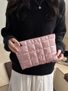 Simple Striped Makeup Bag, Portable Bathroom Organizer, Travel Cosmetic Pouch, Large Capacity, Zipper Storage, Gift Idea, Home Decor