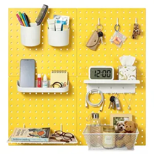 Pegboard Wall Organizer, 4 x11" x 11" ABS Peg Board Wall Organizer with Hooks, Shelves & Baskets, Drill or Adhesive Mount, 110 lbs Heavy Duty Wall Storage for Kitchen, Garage, Bathroom (Yellow)