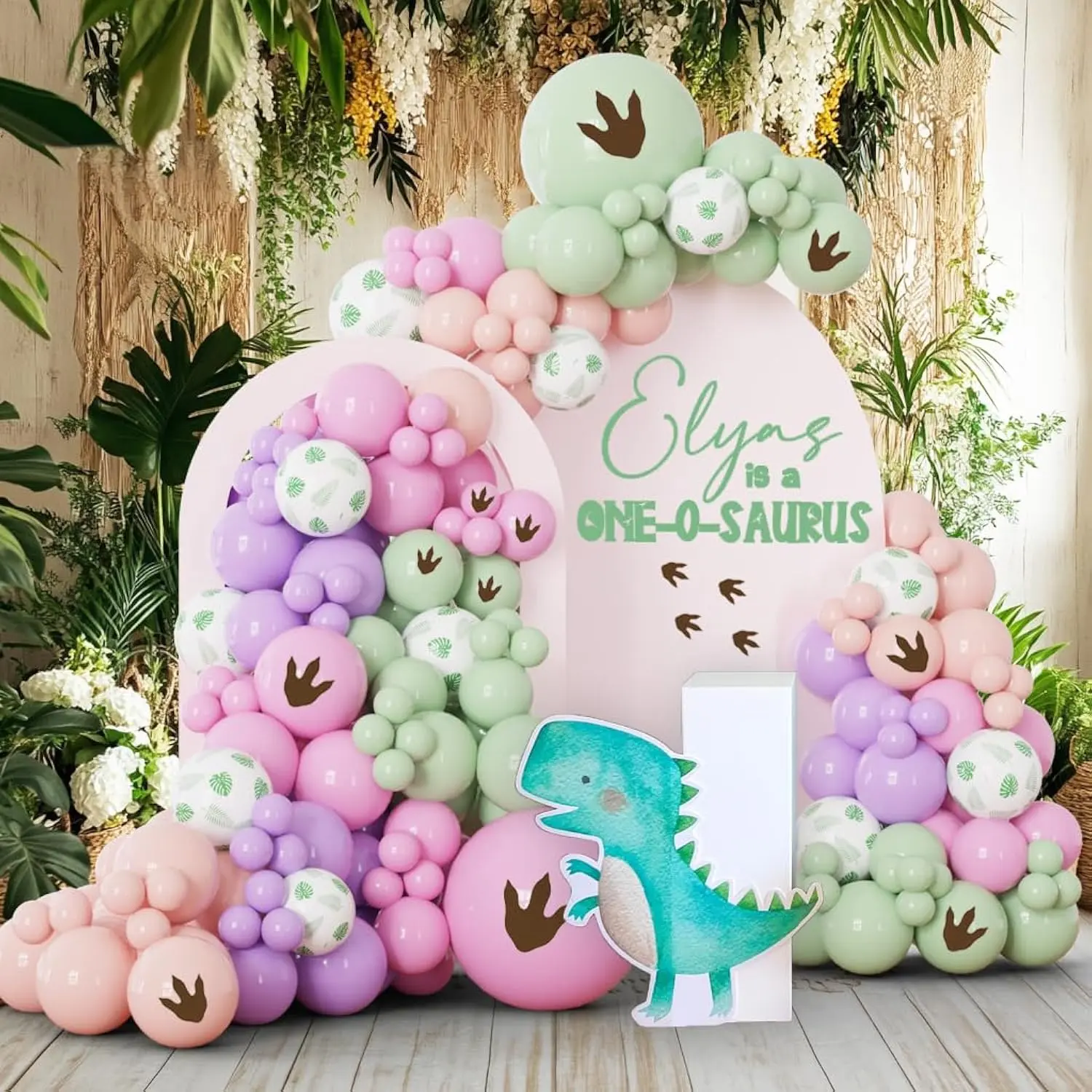Pink Dino Balloon Arch Kit 169pcs Sage Green Purple Jungle Party Decor