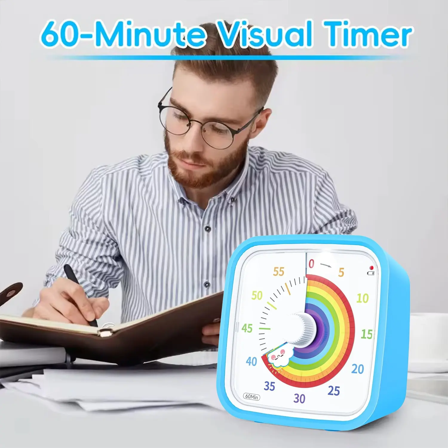 60-Minute Countdown Timer with Case, Digital Timer for Kids and Adults, Silent Visual Timer, Low Battery Alert, Kitchen, Study, Classroom, Meeting Timer
