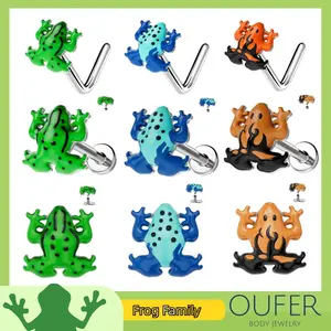 OUFER 16G Playful Frog Internally Threaded Stainless Steel Body Piercing Jewelry - Labret Ring, Nose Studs, Dermal Anchor, Cartilage Stud for Daily Wear Nose Piercing Accessories