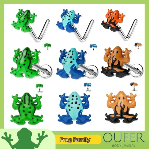 OUFER 16G Internally Threaded Body Piercing Jewelry - G23 Titanium Shank, Stainless Steel Cute Animal Design for Women, Nose Piercings, Labret/Lib-Earring Piercing, Dermal Anchor, Cartilage Stud, Daily Accent