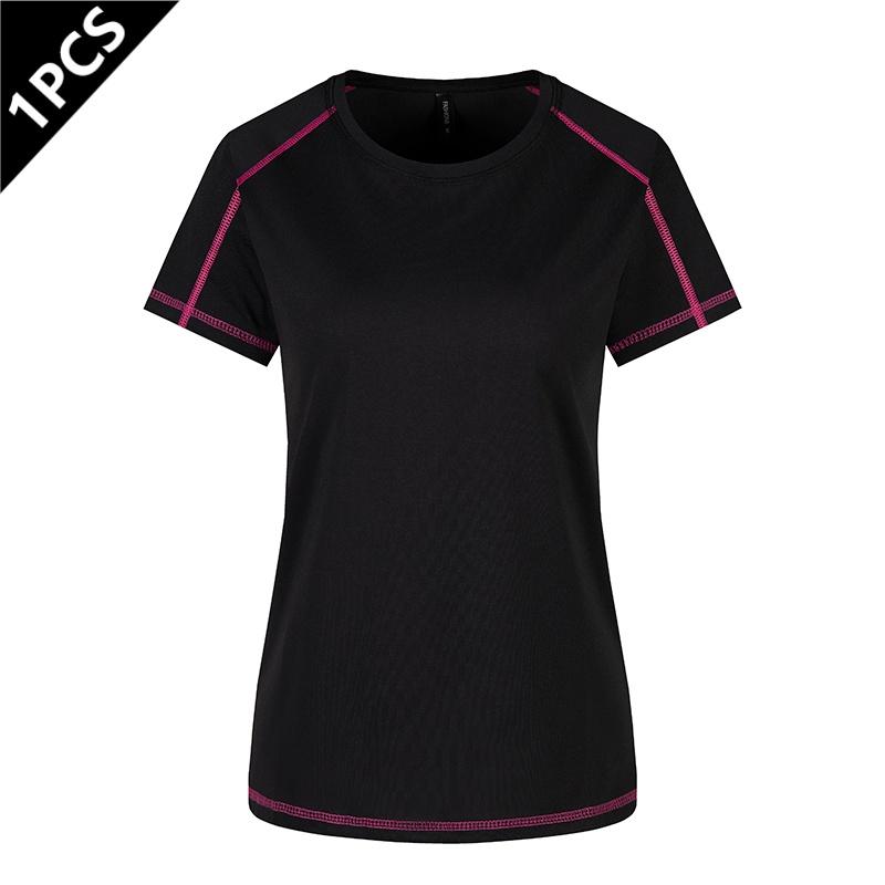 Targeted development five-pack summer women’s quick-dry sports T-shirts featuring contrasting quick-dry designs, short sleeves, elastic breathable fabric, crew neck—ideal for jogging, workouts, fitness, and yoga.