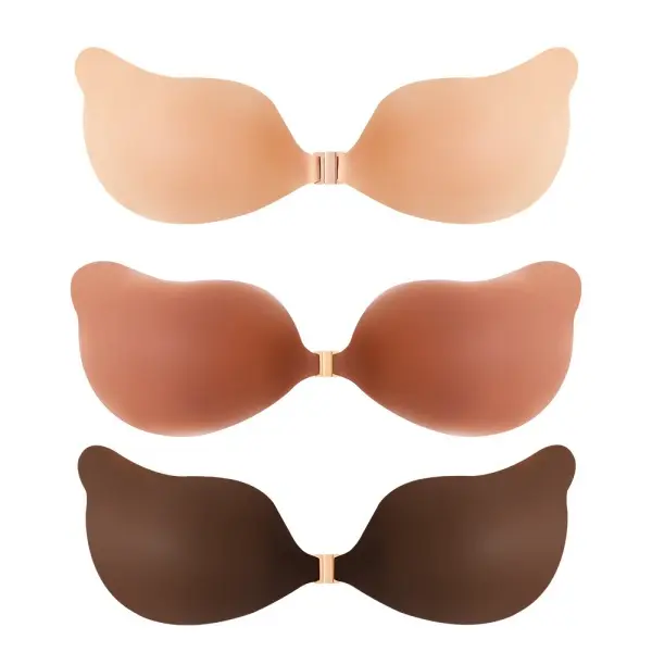 Women's Plus Size Thick Solid Silicone Adhesive Bra, Deep V Invisible Sticky Bra with Push-Up Support, Reusable Self-Adhesive Nude Bra for Large Bust, Mango Cup Design for Backless/Strapless Dresses