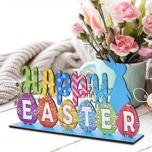 Happy Easter Letter Design Wooden Sign, 1/10/20pcs Colorful Letter with Easter Egg Rabbit Pattern Wooden Desk Sign, Tabletop Decorations, Indoor Home Decoration, Ornaments