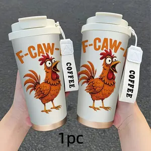 1pc F-Caw-Funny Rooster Coffee Cup, 18oz Reusable Insulated Mug, Portable with Handle, Dual Temperature, Office Outdoor Use