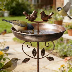 Vintage Metal Dual Bird Statue Birdbath, Antique Copper Color Feeding Bowl, Independent Garden Decor, Outdoor Rainproof Bird Bath