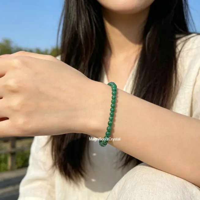 Premium 4mm Natural Emerald Stretch Bracelet Dainty Healing & Protection Gemstone Jewelry