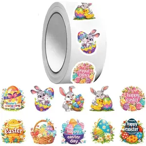 500 count Easter Stickers 1 Inch Cute Bunny Egg Roll Stickers for  Happy Easter Sticker for Party Supplies,Cards,Candy Bags,Envelope Seals, Decorations