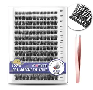 Self Adhesive Eyelashes, 156 PCS Self Adhesive Eyelash Clusters, No Glue Needed, Dual-row Glue Strips 8-16mm Mixed Individual Lash Extension Super Sticky Reusable False Lashes