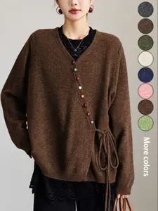 Women's Plus Size Knitwear Knit Cardigan Sweater Coat, Fall Winter Fashion Colorful Button Design, Casual Loose Fit Pullover Top